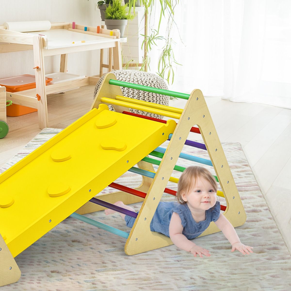 Coast 3-in-1-Kletterspielzeug-Set für Kleinkinder - Bunt - Große Dreiecksleiter 79,5x59,5x70 cm, Kleine Dreiecksleiter 59,5x51x45 cm, Kletterrampe 110x48x7,5 cm