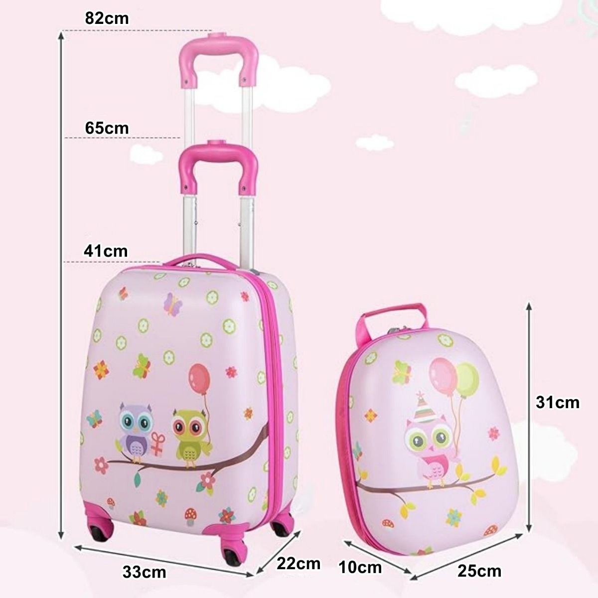 Coast 2-teiliges Kinderkofferset - 360° Räder - 33 x 22 x 41 cm - ABS - Pink