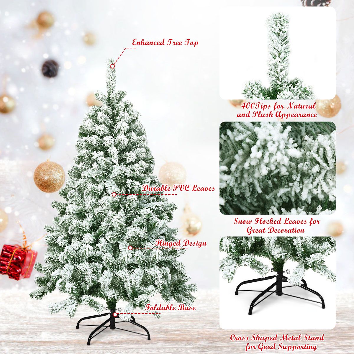 Coast Künstlicher Schnee -bedeckter Weihnachtsbaum mit Metallständer und PVC-Nadeln 135 cm