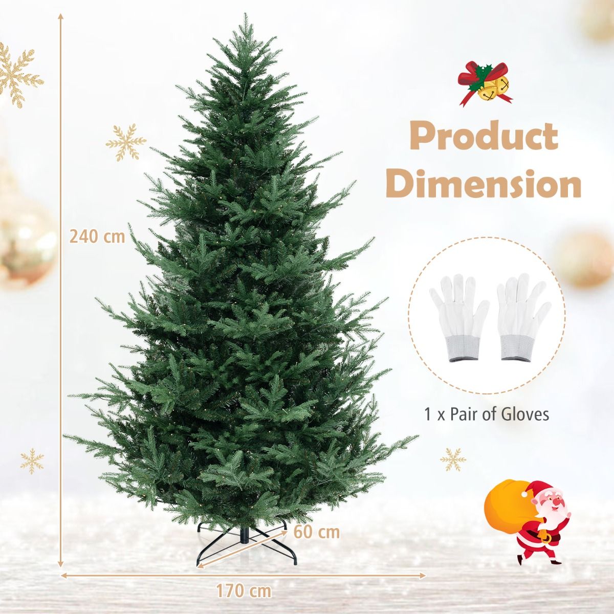 Coast Künstlicher Weihnachtsbaum 240 cm grün - aufklappbar - beleuchtet mit 450 warmweißen LEDs - voll & realistisch - mit Metallständer