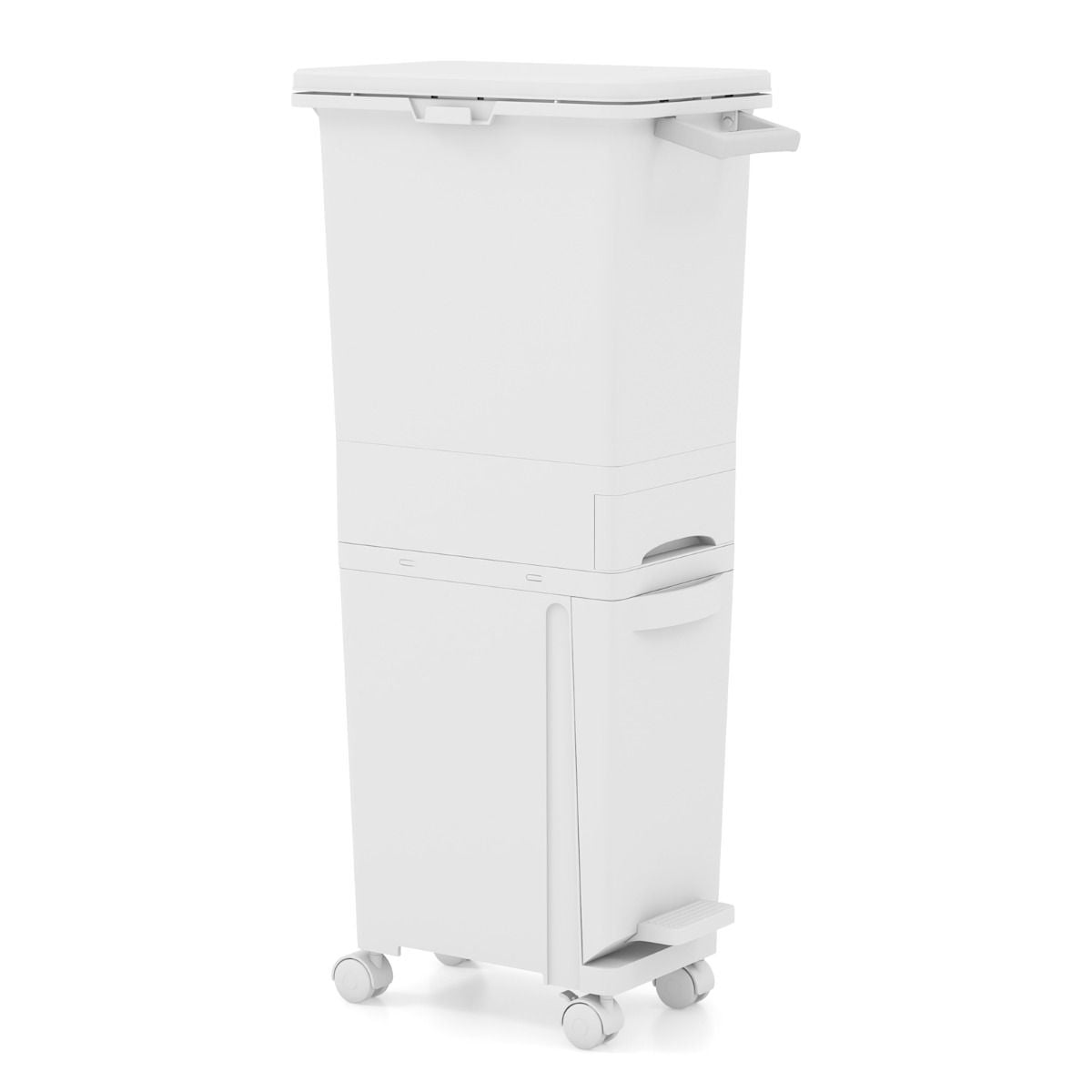 Coast 3-in-1-Abfalleimer Weiß - 36 x 25 x 84 cm - mit kippbarem Fach, Schublade und Rädern