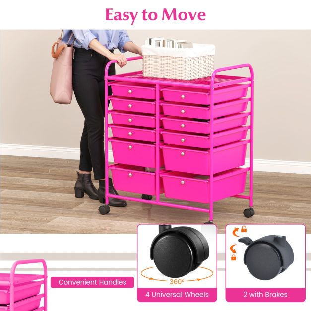 Coast Roller Trolley - Metall - 12 Schubladen - 64x38x75 cm - Rosa