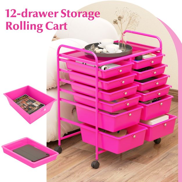 Coast Roller Trolley - Metall - 12 Schubladen - 64x38x75 cm - Rosa