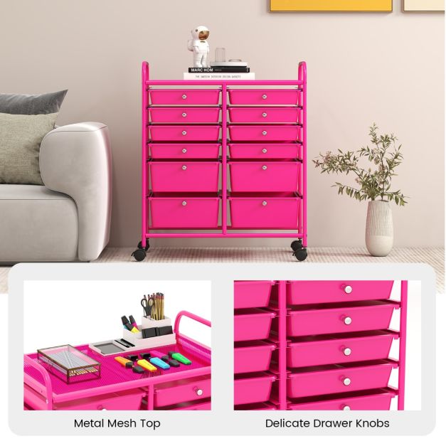 Coast Roller Trolley - Metall - 12 Schubladen - 64x38x75 cm - Rosa