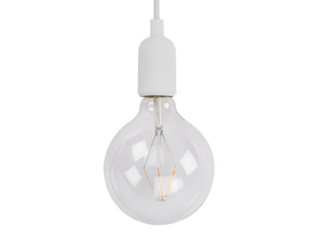 Vellight Design Lampenhalter - mit flexibler Silikon-Deckenrosette und verkürzbarem Textilkabel und E27-Fassung - für Wohnzimmer und Esstisch - weißer Silikonkautschuk - ein Komma vier Meter
