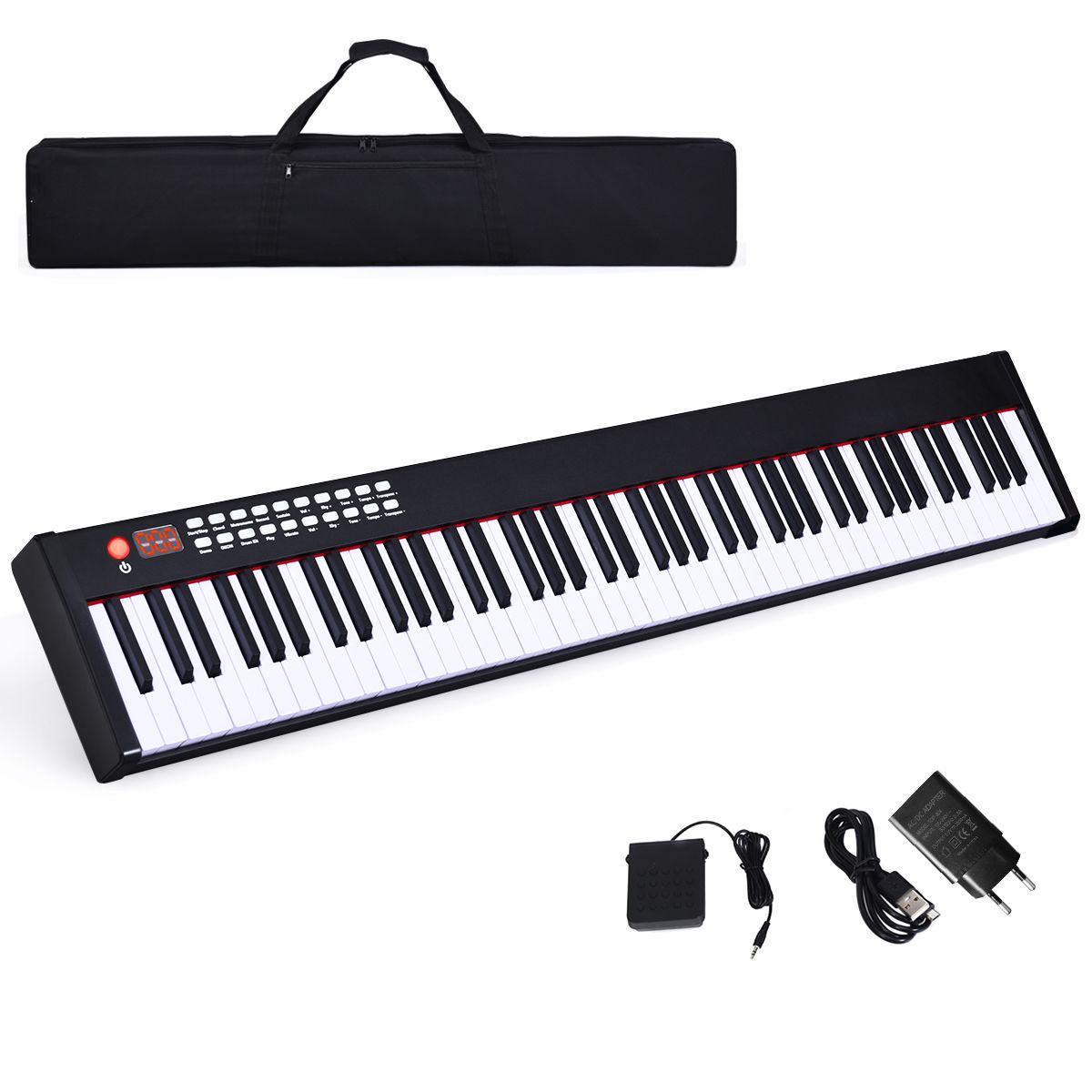 Coast 88-Tasten-Digitalpiano für Kinder und Erwachsene - 127×21,5×6,5 cm - Schwarz/Weiß - Inklusive Tragetasche und Sustain-Pedal