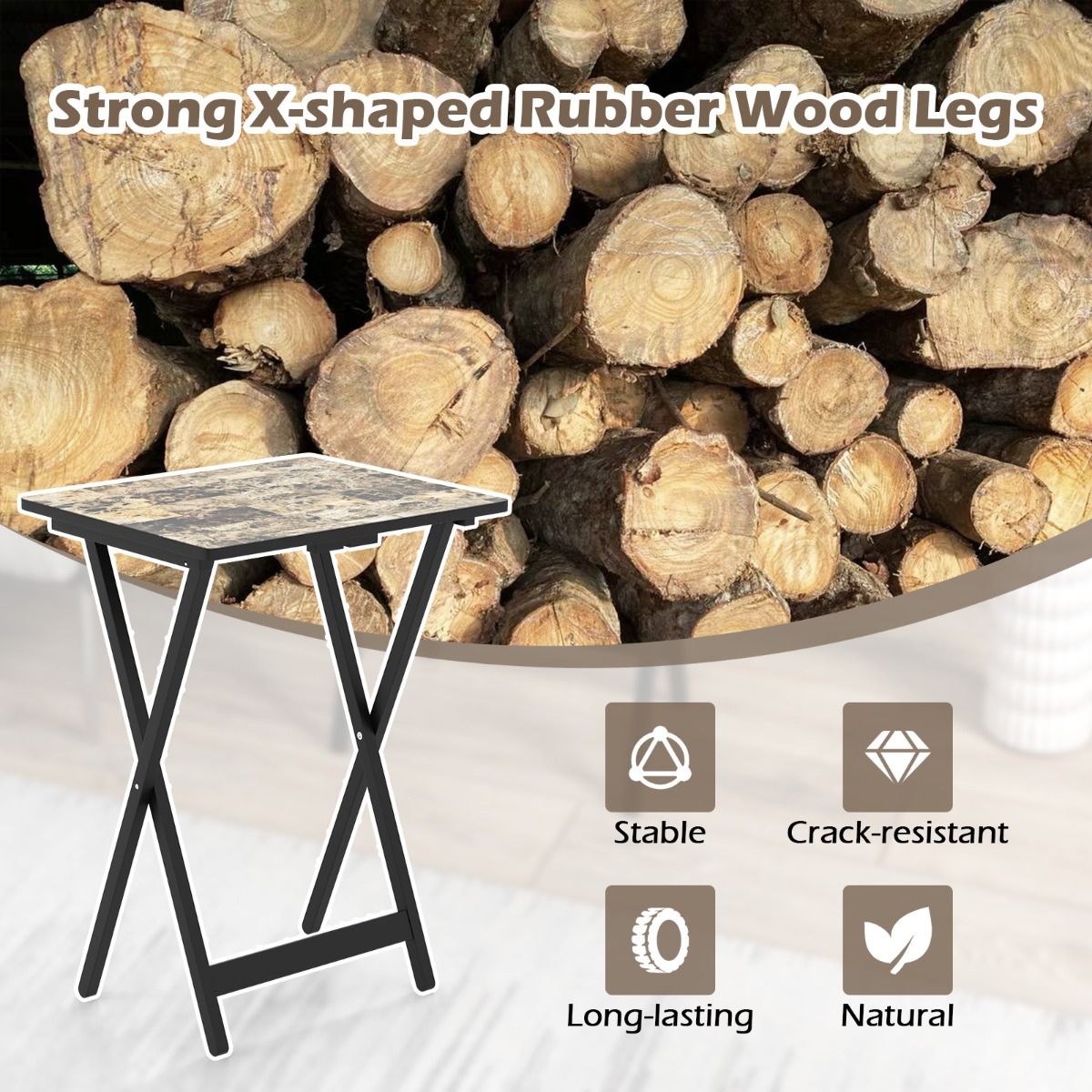 Coast 4-teiliges Klapptisch-Set - Klappbar - Mit Ständer - Marmoroptik - 48 x 40 x 67 cm - MDF/Kautschukholz - Schwarz