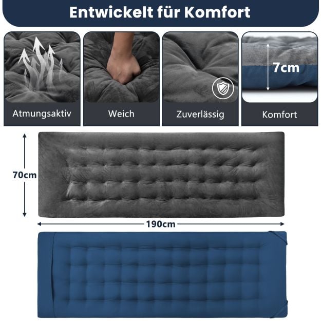 Coast Lounger Cushion Grey - Dickes Lounge Chair Kissen mit Befestigungsgurten - 190 x 70 x 7 cm