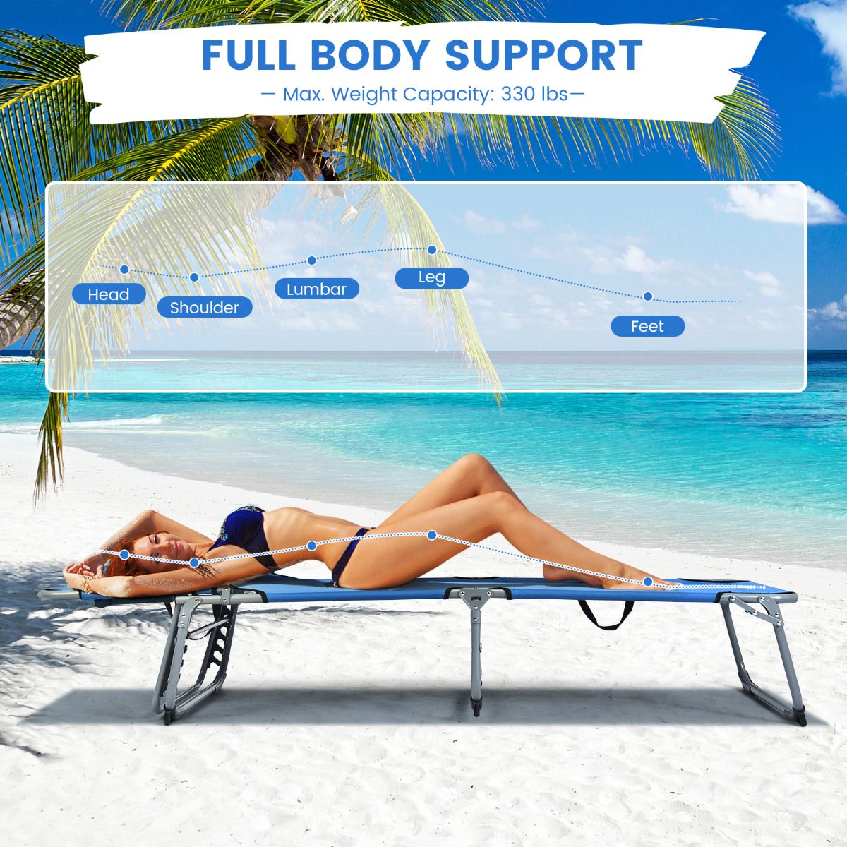 Coast 5-Position Folding Lounge Chair - 194x60x36-86 cm - Blau - Oxford Fabric - 150 kg Tragfähigkeit