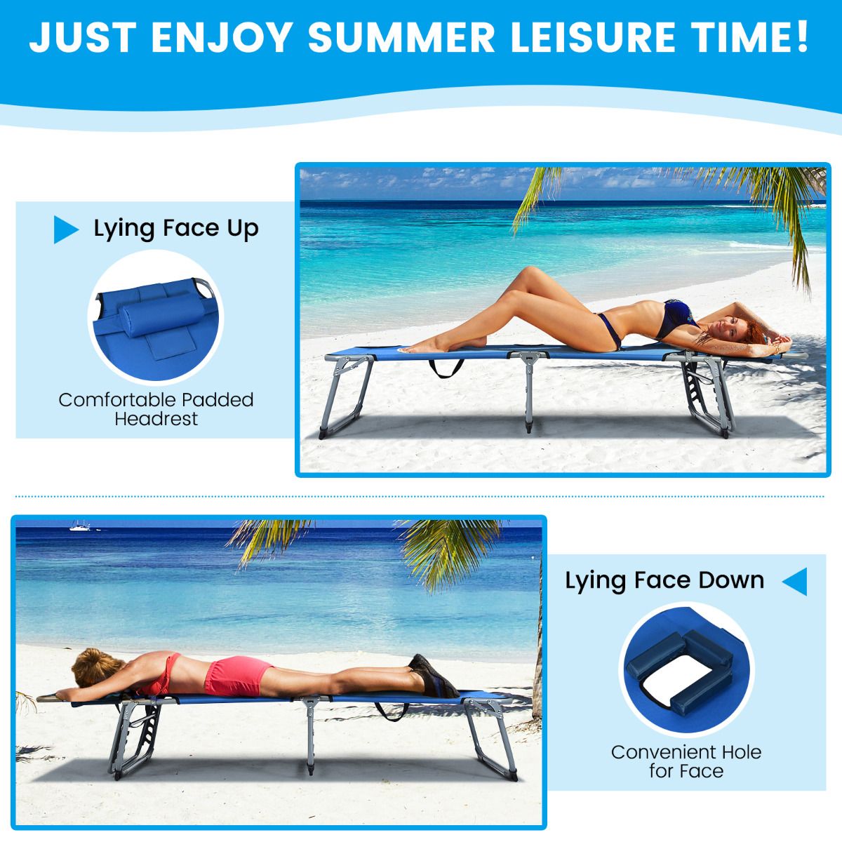 Coast 5-Position Folding Lounge Chair - 194x60x36-86 cm - Blau - Oxford Fabric - 150 kg Tragfähigkeit