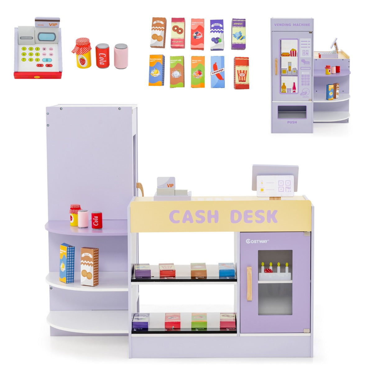 Küsten-Kinderladen - Supermarkt-Set mit Kasse - rosa