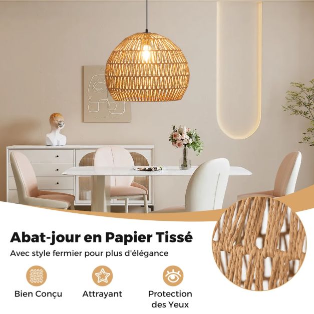 Coast Pendelleuchte - Geflochten - Papier - Weide - Bohème - Verstellbar - E27 - Deckenleuchte