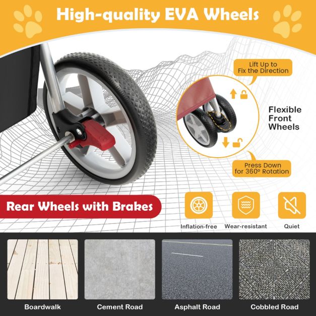 COAST 4-Rad faltbarer Hunde- und Katzenkinderwagen Pet Buggy bis zu 15 kg mit Netzfenster/Flaschenhalter/Anhänger Rot