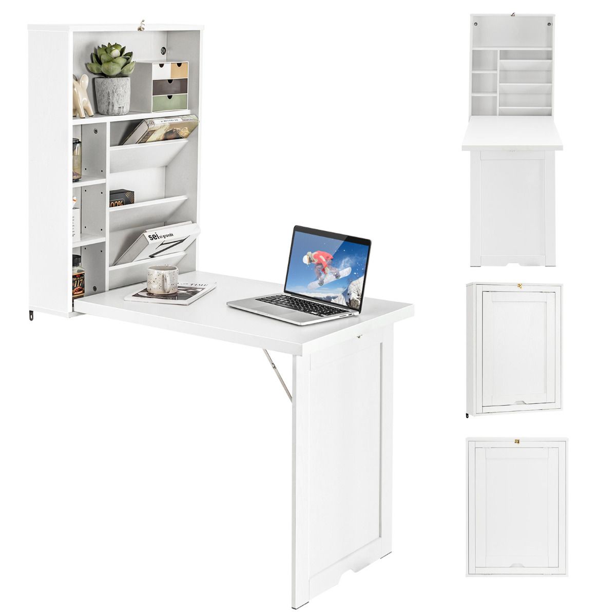 Coast Wall Folding Table Weiß - 60 x 94,5 x 151 cm - Klapptisch mit Stauraum