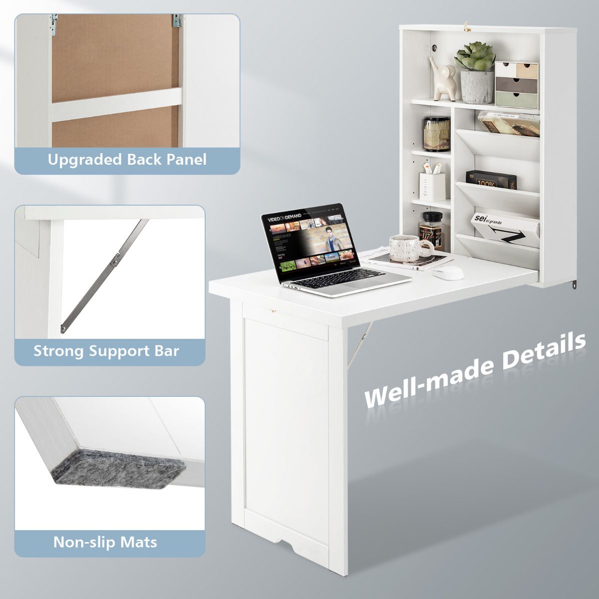Coast Wall Folding Table Weiß - 60 x 94,5 x 151 cm - Klapptisch mit Stauraum