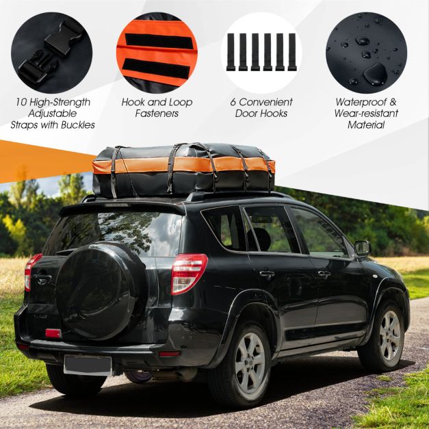 Costway Dachträger - Wasserdicht & Inkl. Anti-Rutsch-Matte - 560 Liter - 132 x 100 x 43 cm - Schwarz/Orange