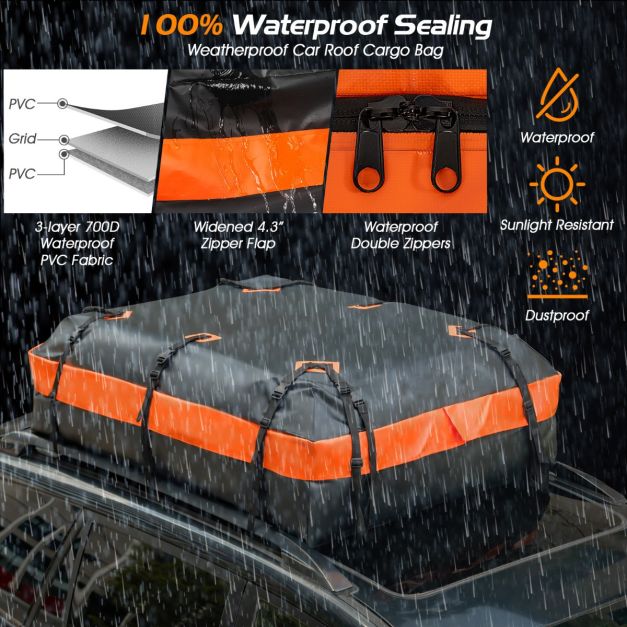 Costway Dachträger - Wasserdicht & Inkl. Anti-Rutsch-Matte - 560 Liter - 132 x 100 x 43 cm - Schwarz/Orange