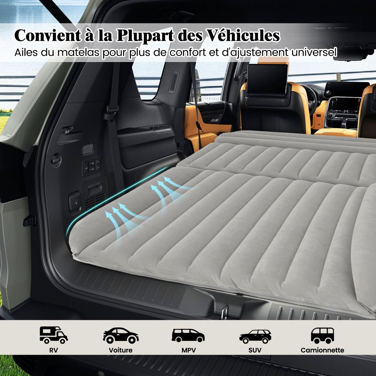 Coast Aufblasbare SUV Luftmatratze Grau 190 x 130 x 15 cm - Doppelseitiges Reisebett mit Luftpumpe und Tragetasche