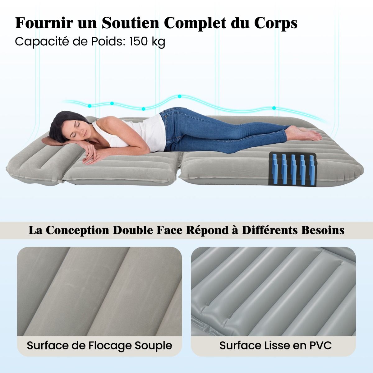 Coast Aufblasbare SUV Luftmatratze Grau 190 x 130 x 15 cm - Doppelseitiges Reisebett mit Luftpumpe und Tragetasche