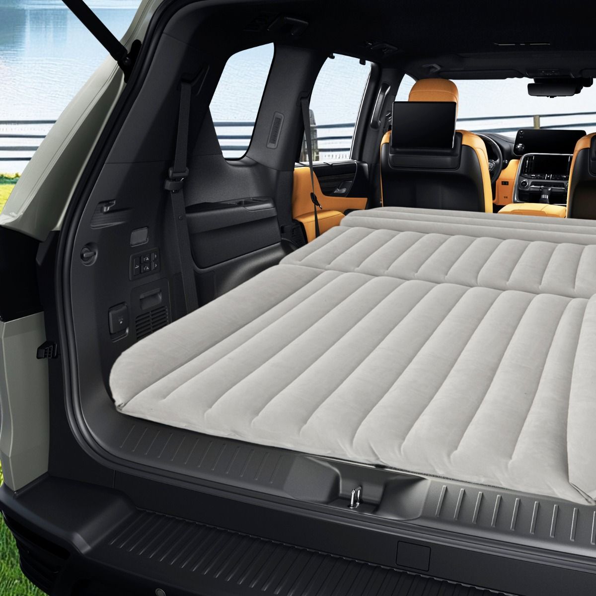Coast Aufblasbare SUV Luftmatratze Grau 190 x 130 x 15 cm - Doppelseitiges Reisebett mit Luftpumpe und Tragetasche