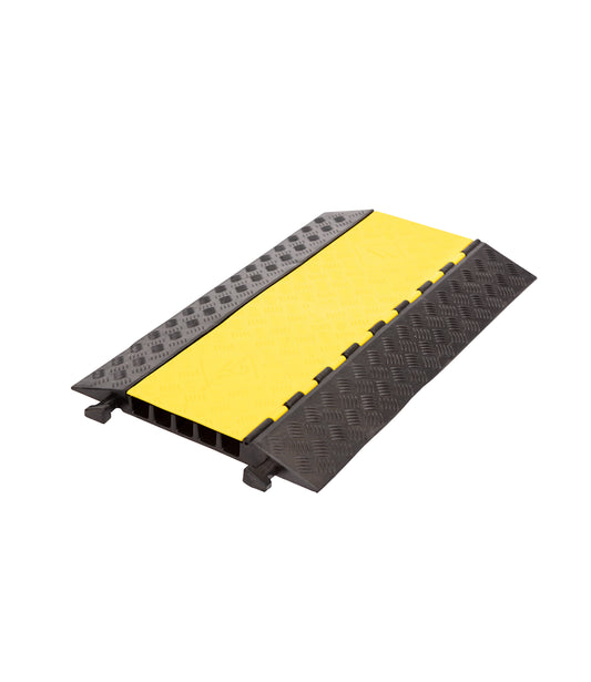 MAX Kabelbrücke - 5 Kanäle - 35x35 mm - Gummikabelschutz - für Fußgänger- und Güterverkehr - gelb-schwarz