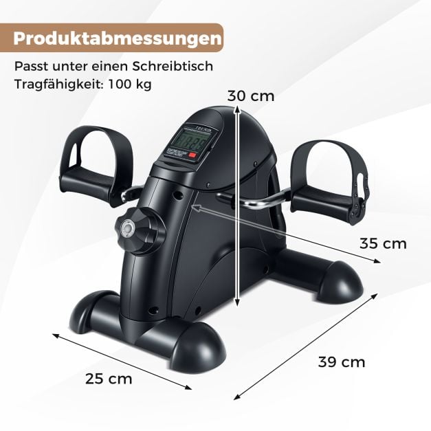 Coast Mini Pedal Trainer - Heimtrainer für Arm- und Beintraining mit LCD-Display 39 x 35 x 30 cm - Schwarz