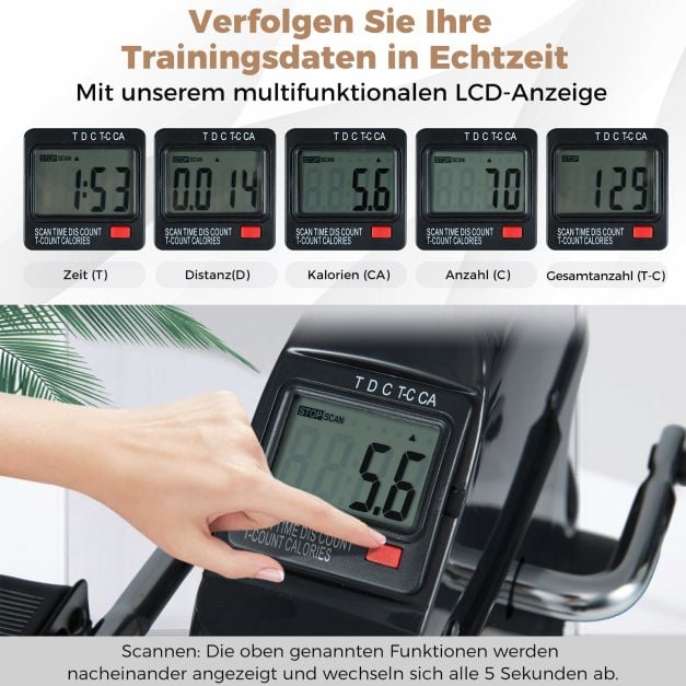 Coast Mini Pedal Trainer - Heimtrainer für Arm- und Beintraining mit LCD-Display 39 x 35 x 30 cm - Schwarz