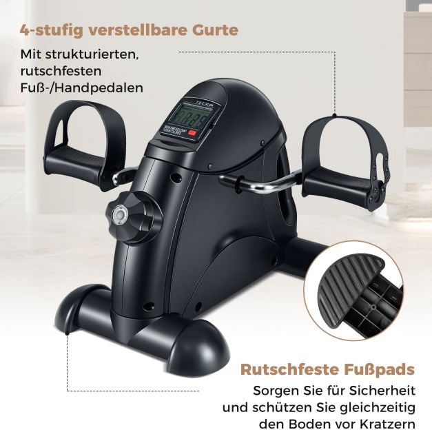 Coast Mini Pedal Trainer - Heimtrainer für Arm- und Beintraining mit LCD-Display 39 x 35 x 30 cm - Schwarz