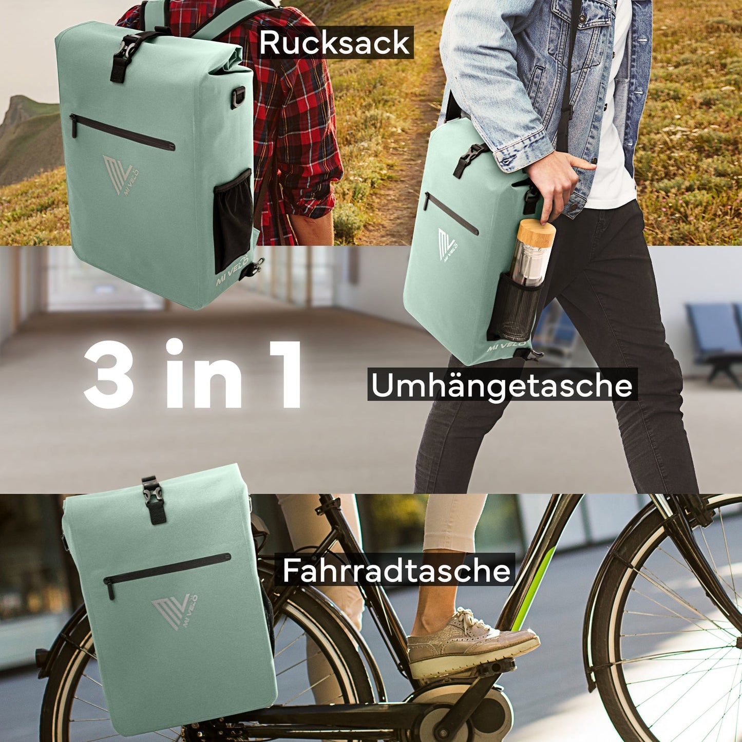 MIVELO 3-in-1 Packtasche - Wasserdicht - Mit Schultergurt - 25L - Mint