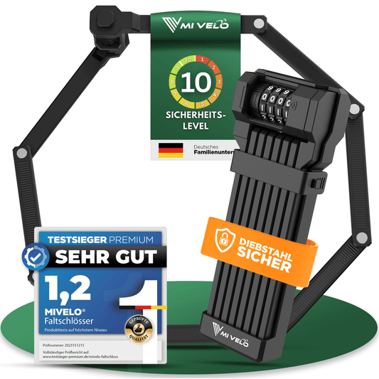 MIVELO - Faltschloss mit Zahlencode - 120 cm lang - wasserdicht - Sicherheitsstufe 10/10 - Kohlenstoffstahl - schwarz