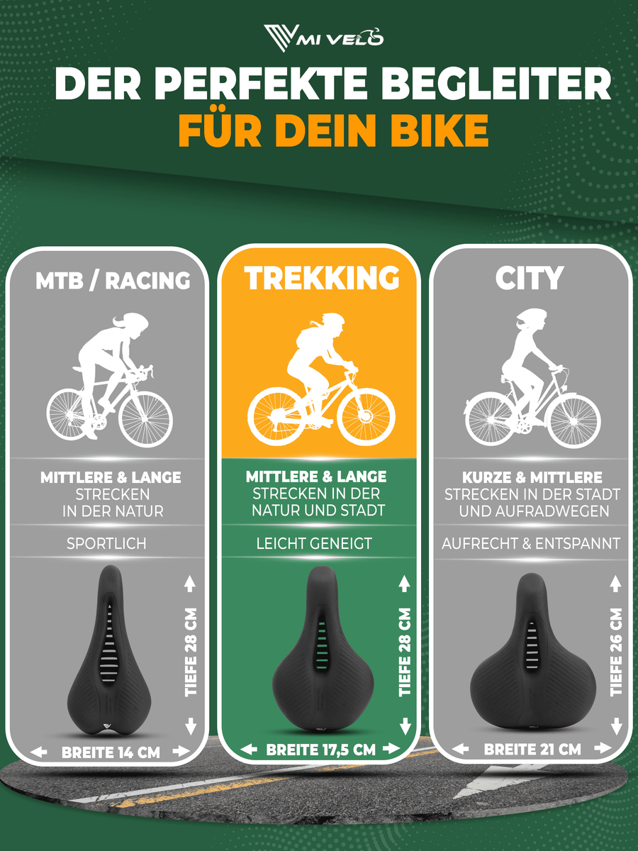 MIVELO Comfort Pro Fahrradsattel – Ergonomisch – 100 % Wasserdicht – 28 x 17,5 cm – Tragkraft 120 kg – Schwarz