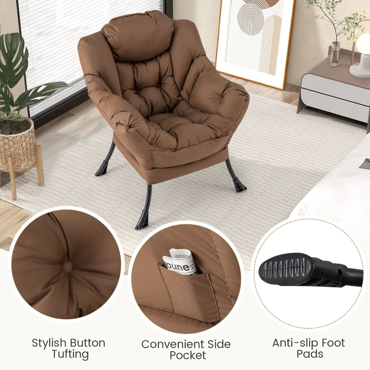 coast Armchair mit Hocker - Relaxsessel mit Armlehnen & Fußstütze - Loungesessel Fernsehsessel Ohrensessel - Braun - 75x81x94,5 cm | Hocker 42x42x48 cm