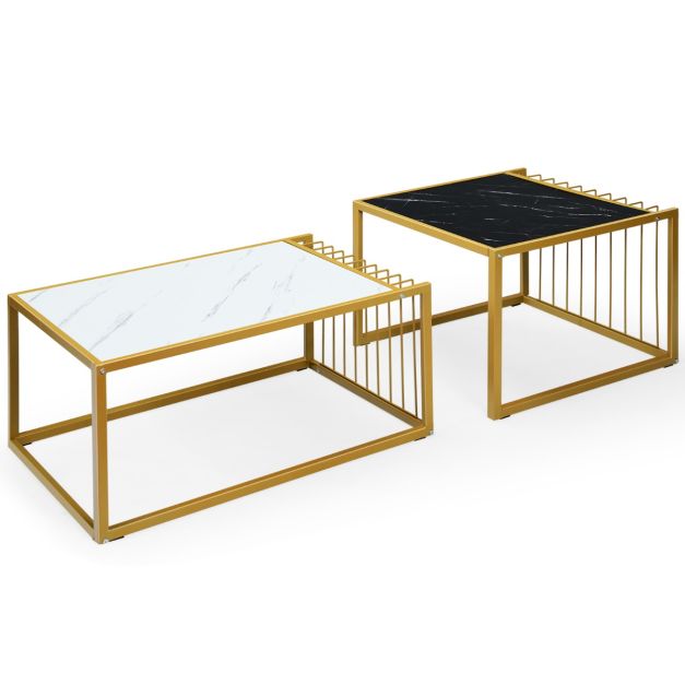 Coast 2er-Set Couchtisch - gold/weiß/schwarz - P2 - MDF - Eisen - Max.50 kg - 80x53x38,5 cm
