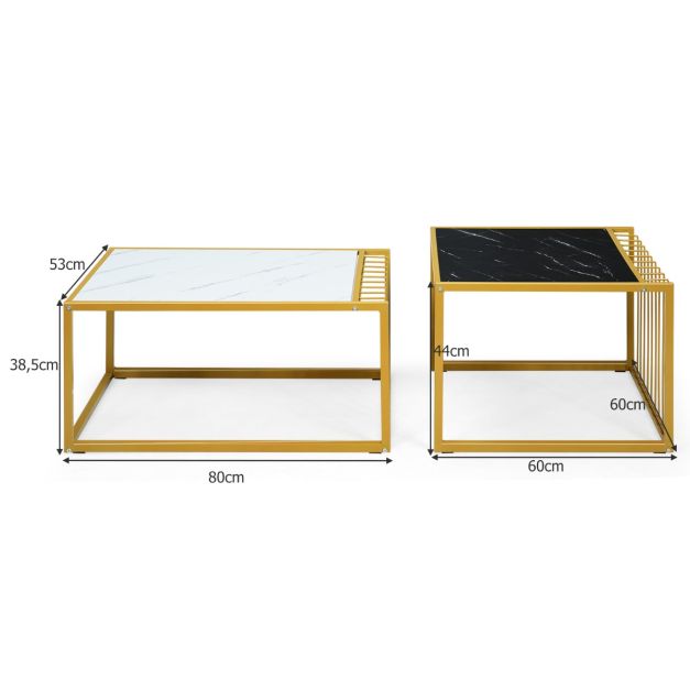 Coast 2er-Set Couchtisch - gold/weiß/schwarz - P2 - MDF - Eisen - Max.50 kg - 80x53x38,5 cm
