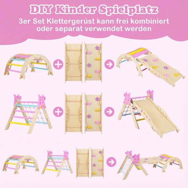 Coast Montessori Kletterset Natur/Macaron - 8-in-1-Kletterdreieck aus Holz mit Bogen und Rutsche - 90 x 38,5 x 13 cm Rampe