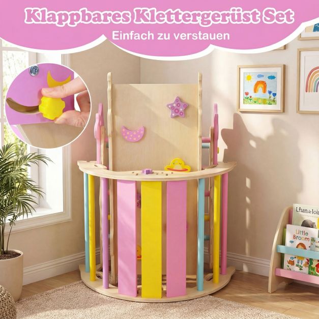 Coast Montessori Kletterset Natur/Macaron - 8-in-1-Kletterdreieck aus Holz mit Bogen und Rutsche - 90 x 38,5 x 13 cm Rampe