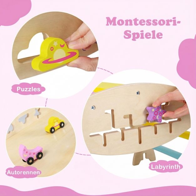 Coast Montessori Kletterset Natur/Macaron - 8-in-1-Kletterdreieck aus Holz mit Bogen und Rutsche - 90 x 38,5 x 13 cm Rampe