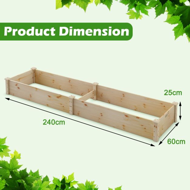 Küsten-Hochbeet - Holz - offener Boden - Garten - 240x60x25 cm - Natur