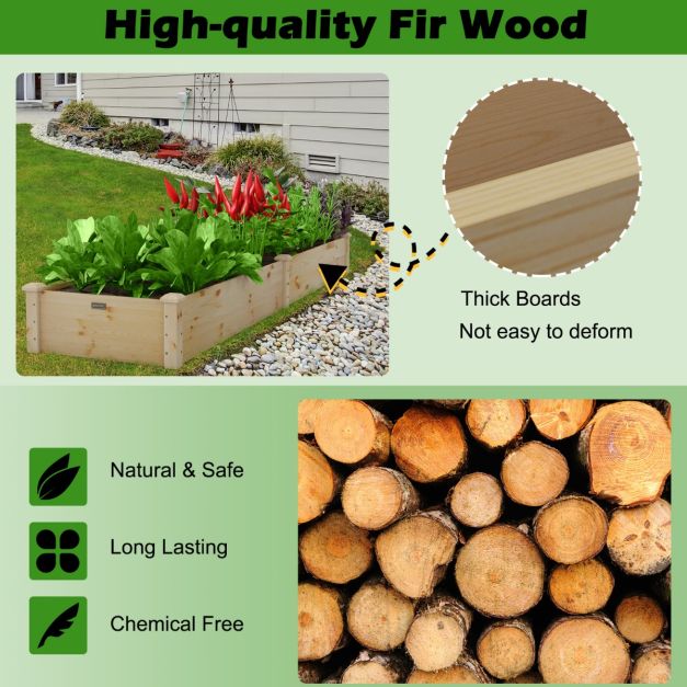 Küsten-Hochbeet - Holz - offener Boden - Garten - 240x60x25 cm - Natur