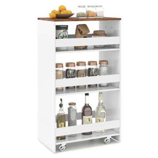 Coast Schmaler Küchenwagen – 4-stöckiges Regal mit Griff, 47,5 x 30 x 80,5 cm – Weiß