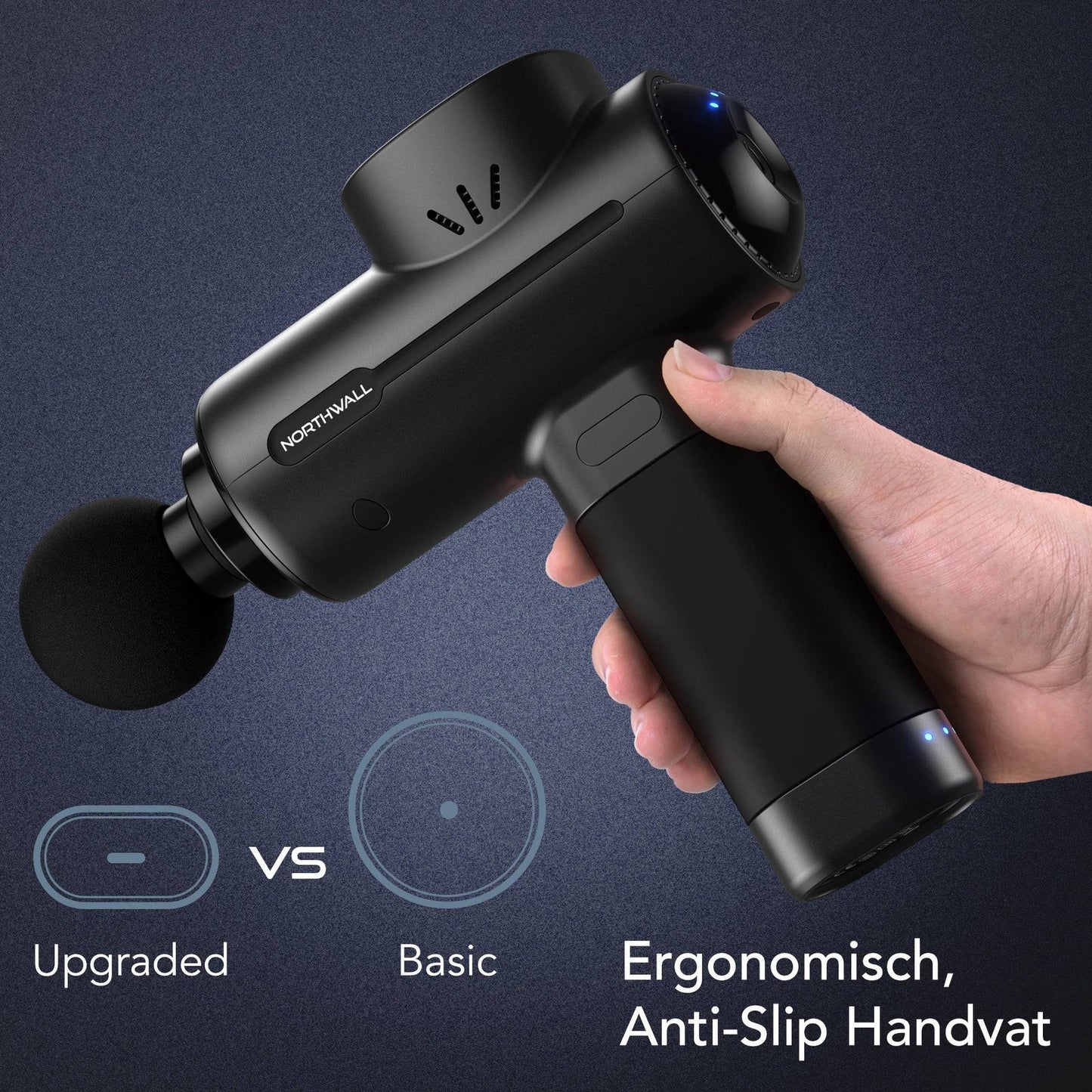 NorthGun Pro Massagepistole – Muskelmassagegerät zur Regeneration – Inkl. Ladestation – Schwarz