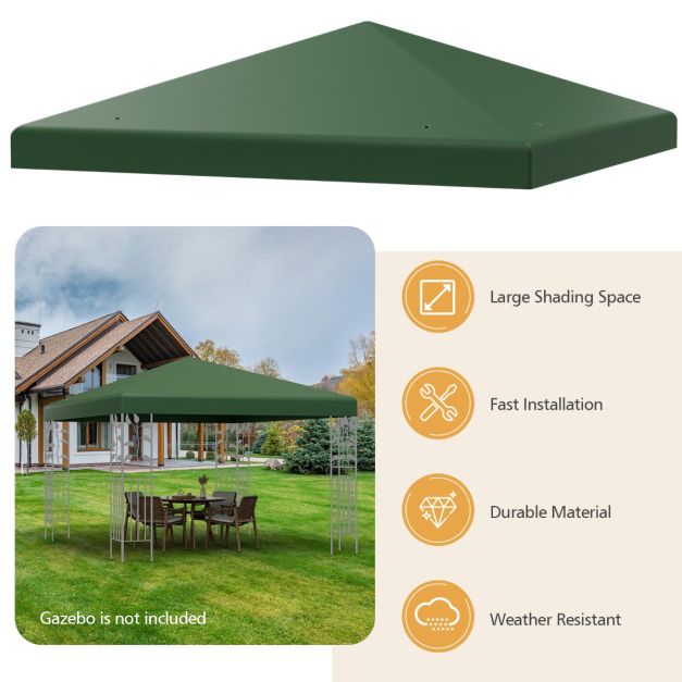Coast Canopy Abdeckung Gartenpavillon - 300 x 300 cm - Wasserdicht - UV-beständig - 160 g/m² Polyester - Klettverschluss - Beige/Grün/Weinrot