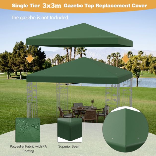 Coast Canopy Abdeckung Gartenpavillon - 300 x 300 cm - Wasserdicht - UV-beständig - 160 g/m² Polyester - Klettverschluss - Beige/Grün/Weinrot