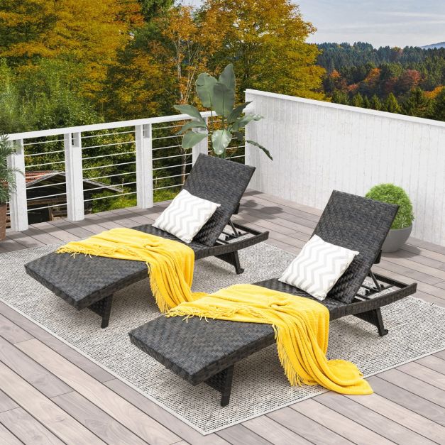 Coast Gartenstuhl - gepolstert - 5 Stufen - Rollen hinten - 195 x 61 x 38-97 cm - Schwarz