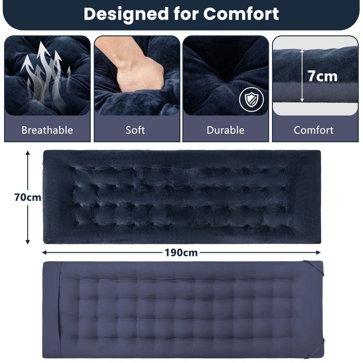 Coast Field Bed - Polyester & Baumwolle - 190 x 70 x 7 cm - Blau