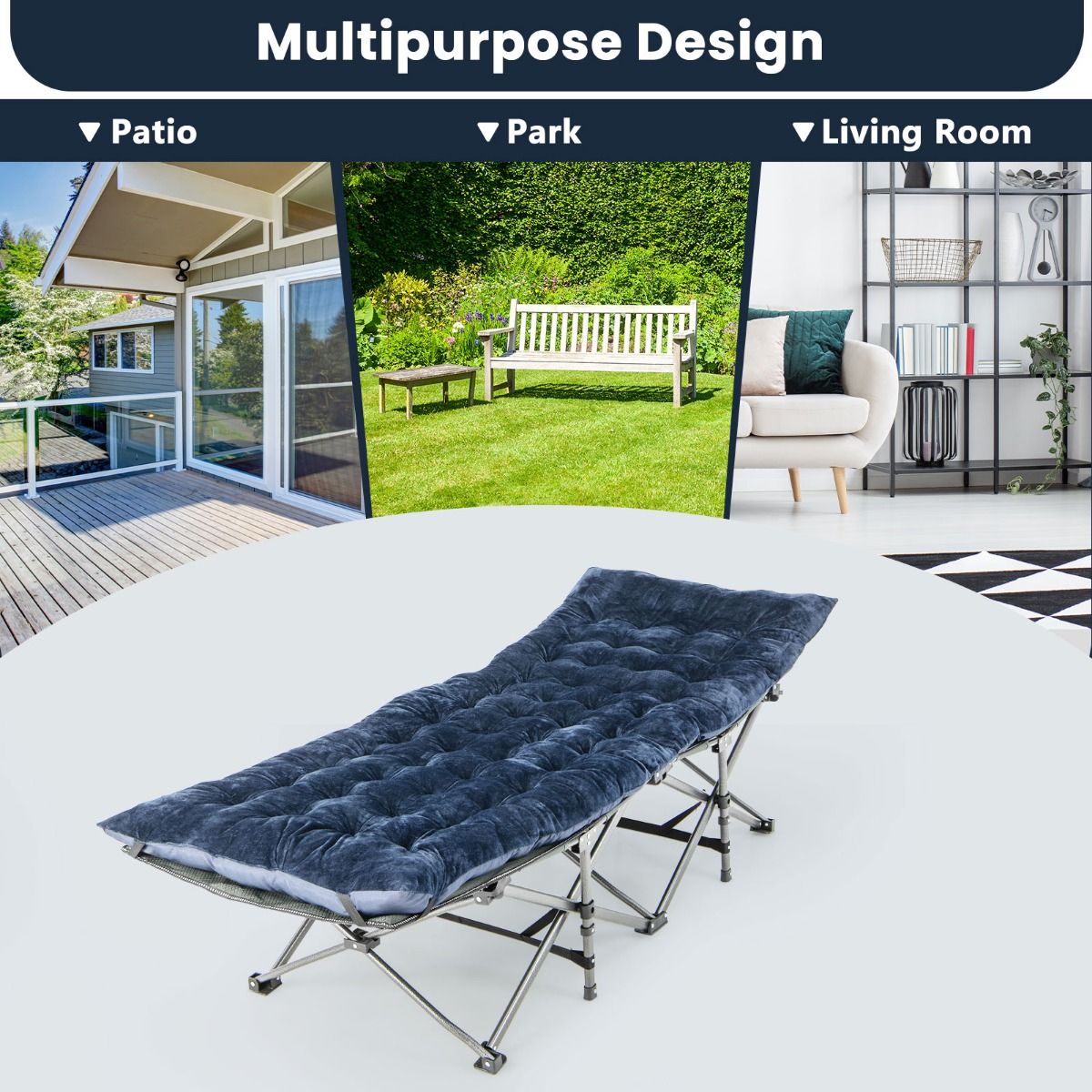 Coast Field Bed - Polyester & Baumwolle - 190 x 70 x 7 cm - Blau
