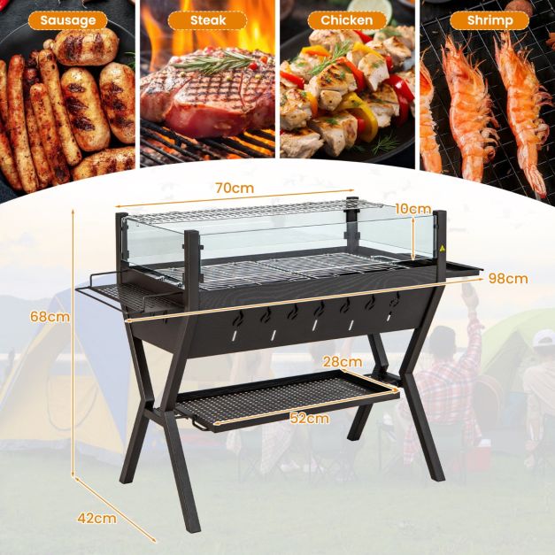 Coast Camping Grill - Holzkohle - Windschutzscheibe - Edelstahl - Ablagefläche - 98 x 42 x 68 cm - Braun Schwarz