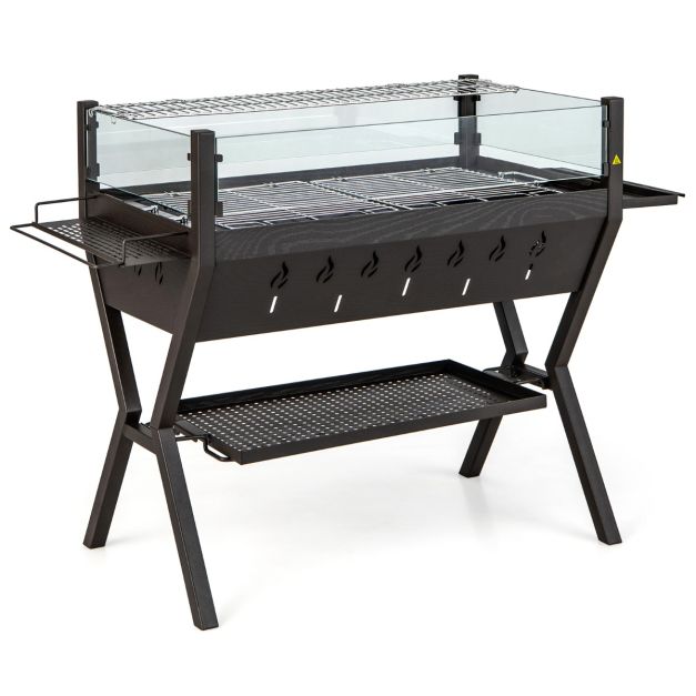 Coast Camping Grill - Holzkohle - Windschutzscheibe - Edelstahl - Ablagefläche - 98 x 42 x 68 cm - Braun Schwarz