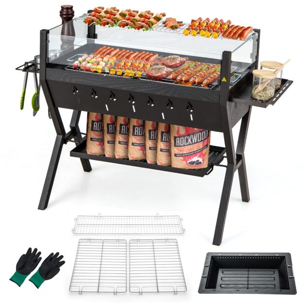 Coast Camping Grill - Holzkohle - Windschutzscheibe - Edelstahl - Ablagefläche - 98 x 42 x 68 cm - Braun Schwarz