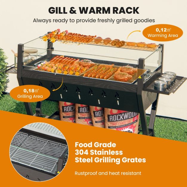 Coast Camping Grill - Holzkohle - Windschutzscheibe - Edelstahl - Ablagefläche - 98 x 42 x 68 cm - Braun Schwarz